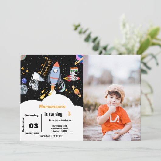 ボーイシプアウター宇宙惑星宇宙飛行士誕生日 招待状 (スタンド正面)