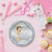 ボーイシルバーブルーエンジェルバプテスマ ペーパープレート (パーティー)