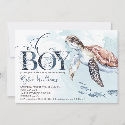 ボーイシーカメ、海ベビーシャワー招待状 招待状 (正面)