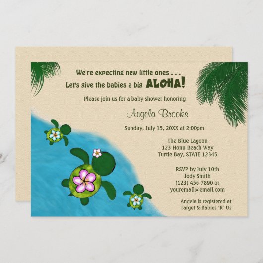 ボーイシータートルベビーシャワー招待状ツイン(ホヌ) 02C 招待状 (正面/裏面)