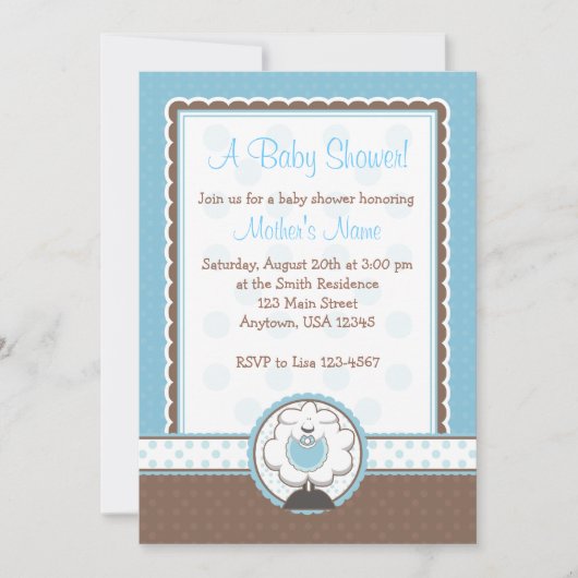 ボーイシープブルー&ブラウンベビーシャワー招待状 招待状 (正面)