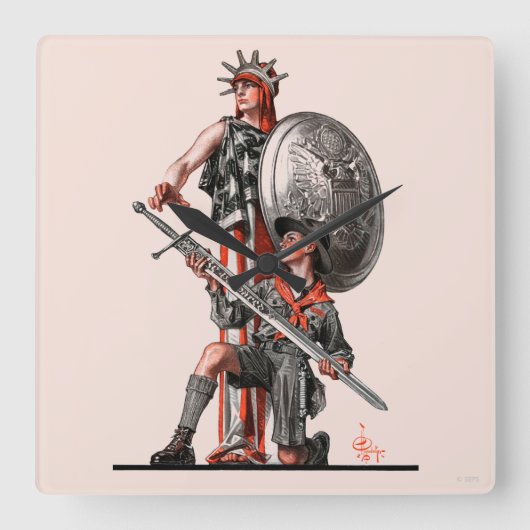 ボーイスカウトと自由 スクエア壁時計 (正面)