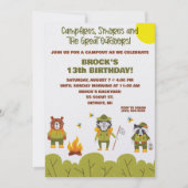 ボーイスカウト、キャンプ、アウトドアをテーマにした誕生日 招待状 (正面)