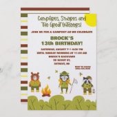 ボーイスカウト、キャンプ、アウトドアをテーマにした誕生日 招待状 (正面/裏面)