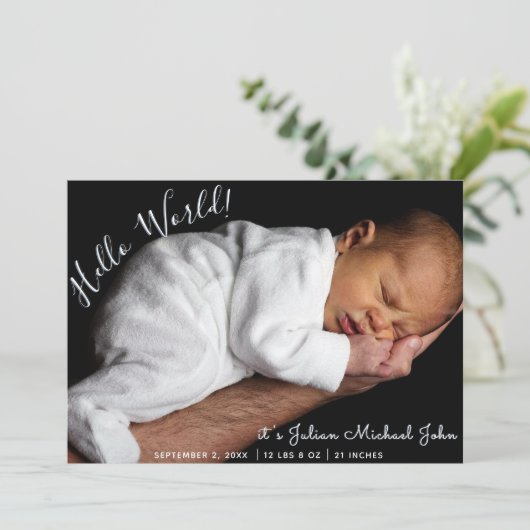 ボーイスクリプ生まれたばかりのト統計フォトコラージュ誕生 案内状 (スタンド正面)