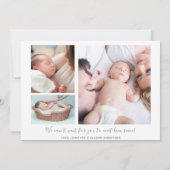 ボーイスクリプ生まれたばかりのト統計フォトコラージュ誕生 案内状 (裏面)