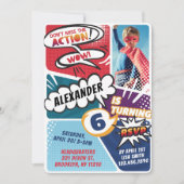 ボーイススーパーヒーロー漫画フォト誕生日招待状 招待状 (正面)