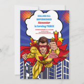 ボーイススーパーヒーロー漫画誕生日 招待状 (正面)