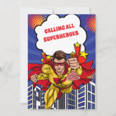 ボーイススーパーヒーロー漫画誕生日 招待状 (裏面)