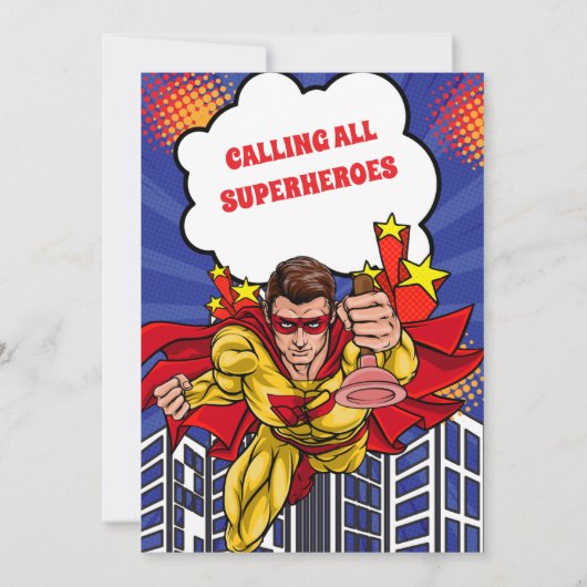 ボーイススーパーヒーロー漫画誕生日 招待状 (裏面)