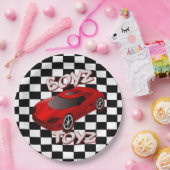 ボーイストイレッドスポーツカー市松模様に紙プレート ペーパープレート (パーティー)