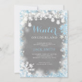 ボーイスノーフレークスウィンターオンダーランド誕生日 招待状 (正面)