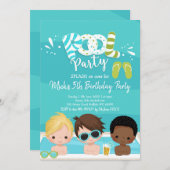 ボーイスプールパーティーキッド誕生日招待状 招待状 (正面/裏面)