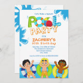 ボーイスプールパーティー10番目の誕生日招待状 招待状 (正面/裏面)