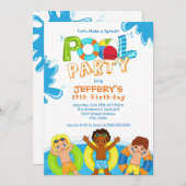 ボーイスプールパーティー12誕生日 招待状 (正面/裏面)