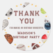 ボーイスポーツボール子供の誕生日ありがとう ラウンドシール (正面)