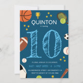 ボーイズおもしろいスポーツをテーマにした子供の誕生日パーティー 招待状 (正面)