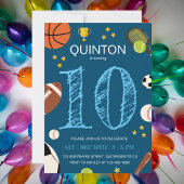 ボーイズおもしろいスポーツをテーマにした子供の誕生日パーティー 招待状