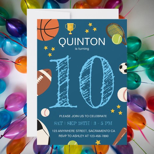 ボーイズおもしろいスポーツをテーマにした子供の誕生日パーティー 招待状