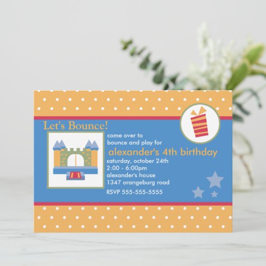 ボーイズおもしろいバウンスハウス誕生日パーティー 招待状 (スタンド正面)