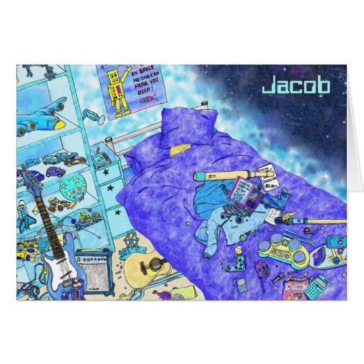 ボーイズおもしろいメッシーベッドルームブルーアートユーモア誕生日 (正面横)