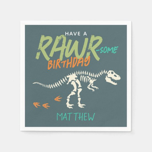 ボーイズおもしろい恐竜ディグ化石子供の誕生日 スタンダードカクテルナプキン (正面)