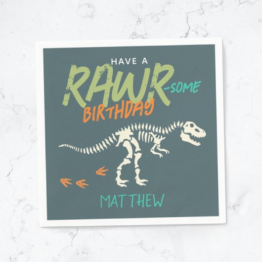 ボーイズおもしろい恐竜ディグ化石子供の誕生日 スタンダードカクテルナプキン