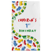 ボーイズおもちゃのおもしろいカラフル輸送誕生日パーティー スモールペーパーバッグ (裏面)