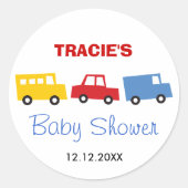 ボーイズおもちゃのカラフルおもしろいレトロ輸送赤ちゃんシャワー ラウンドシール (正面)