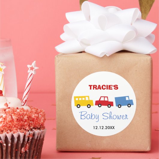 ボーイズおもちゃのカラフルおもしろいレトロ輸送赤ちゃんシャワー ラウンドシール (パーティー)