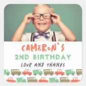 ボーイズおもちゃのレトロ輸送フォトキッド誕生日パーティー スクエアシール (正面)