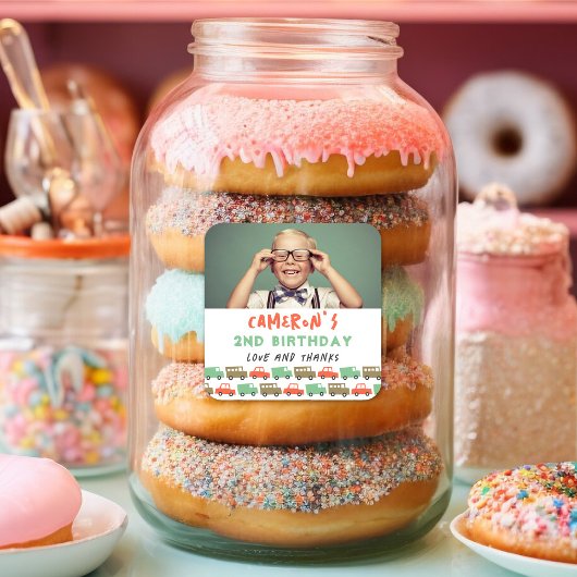 ボーイズおもちゃのレトロ輸送フォトキッド誕生日パーティー スクエアシール