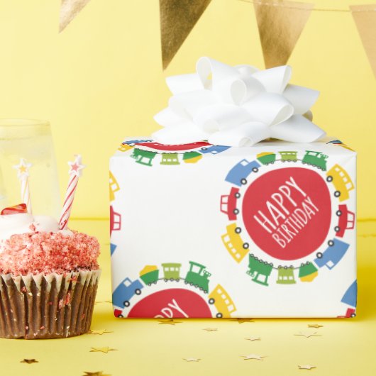 ボーイズおもちゃの輸送車のトラックの列車誕生日 ラッピングペーパー (誕生日パーティー)