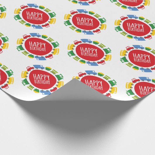 ボーイズおもちゃの輸送車のトラックの列車誕生日 ラッピングペーパー (角)