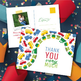 ボーイズおもちゃの輸送車の電車のバスのトラックありがとう ポストカード