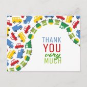 ボーイズおもちゃの輸送車の電車のバスのトラックありがとう ポストカード (正面)