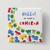 ボーイズおもちゃトランスポート誕生日パーティー名タグボタン 缶バッジ (正面)