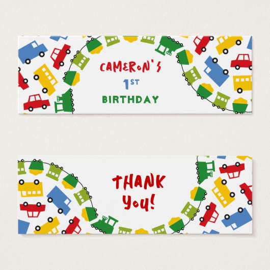 ボーイズおもちゃトランスポート誕生日パーティーDIYギフトラベル (正面&裏面)