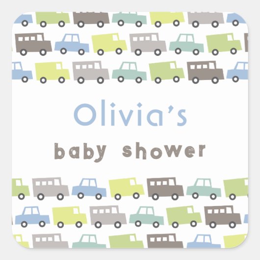 ボーイズおもちゃパステルブルーレトロ輸送ベビーシャワー スクエアシール (正面)