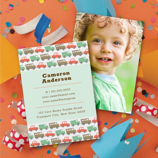 ボーイズおもちゃパステルレトロカーキッドの写真プロフィール コーリングカード