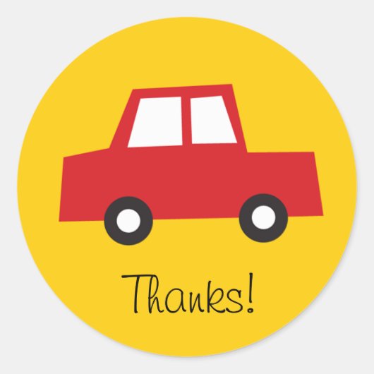 ボーイズおもちゃレッドカー子供の誕生日サンキューステッカー ラウンドシール (正面)
