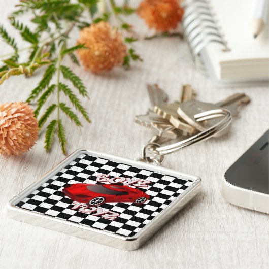 ボーイズおもちゃレッドスポーツカースクウェアのキーチェーン キーホルダー (側面)