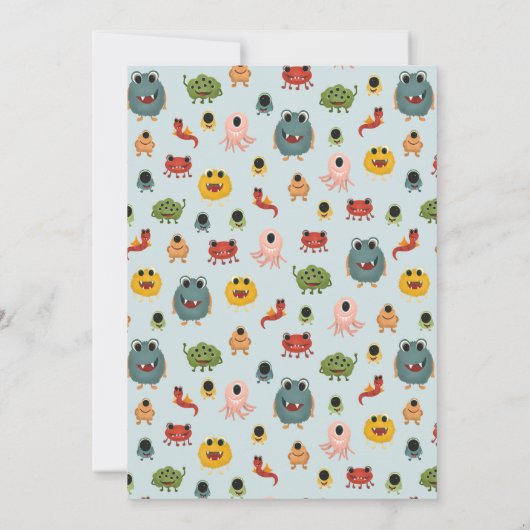 ボーイズかわいいおもしろいモンスター子供の誕生日パーティー 招待状 (裏面)