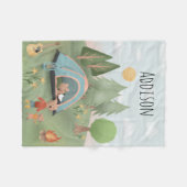 ボーイズかわいいキャンプファイヤーブルーフォレストベアキッズキャンプ フリースブランケット (正面(横))