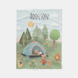 ボーイズかわいいキャンプファイヤーブルーフォレストベアキッズキャンプ フリースブランケット