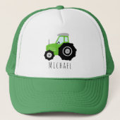 ボーイズかわいいグリーントラクターファームと名前キッズ キャップ (正面)