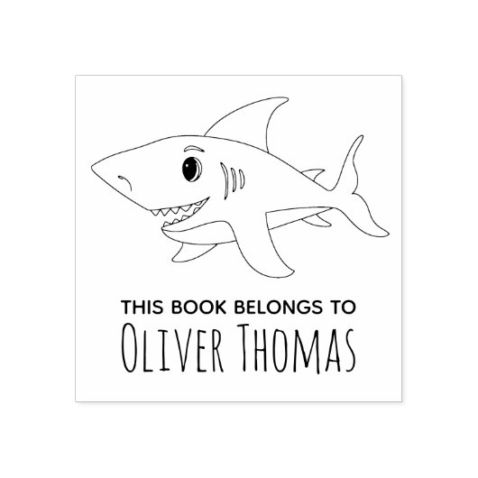 ボーイズかわいいシャークキッズ蔵書票 ラバースタンプ (インプリント)