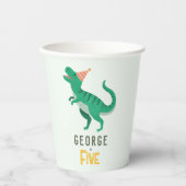 ボーイズかわいいジャングル恐竜Tレックス子供の誕生日 紙コップ (正面)