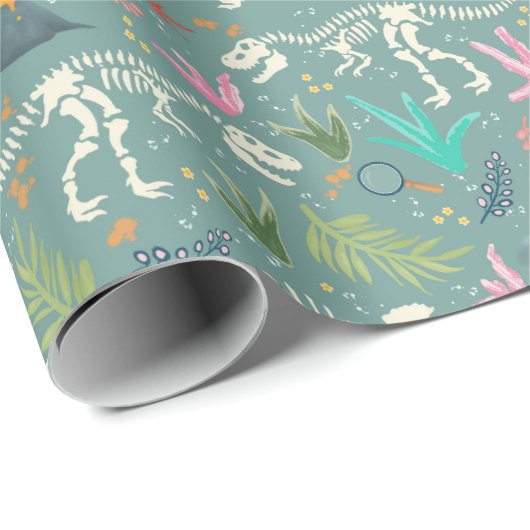 ボーイズかわいいジュラ紀の恐竜の化石子供の誕生日 ラッピングペーパー (ロールコーナー)