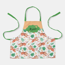 ボーイズかわいいタイガーワイルドジャングルサファリと名前キッズ エプロン